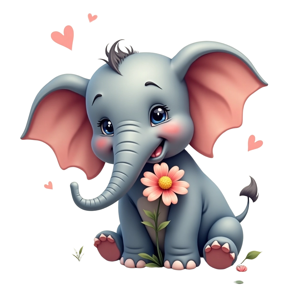 Cute Elephant with Flower